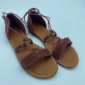 American Eagle Women’s Sandals Corduroy Bohemian Grecian Peasant Strapy Brown 8